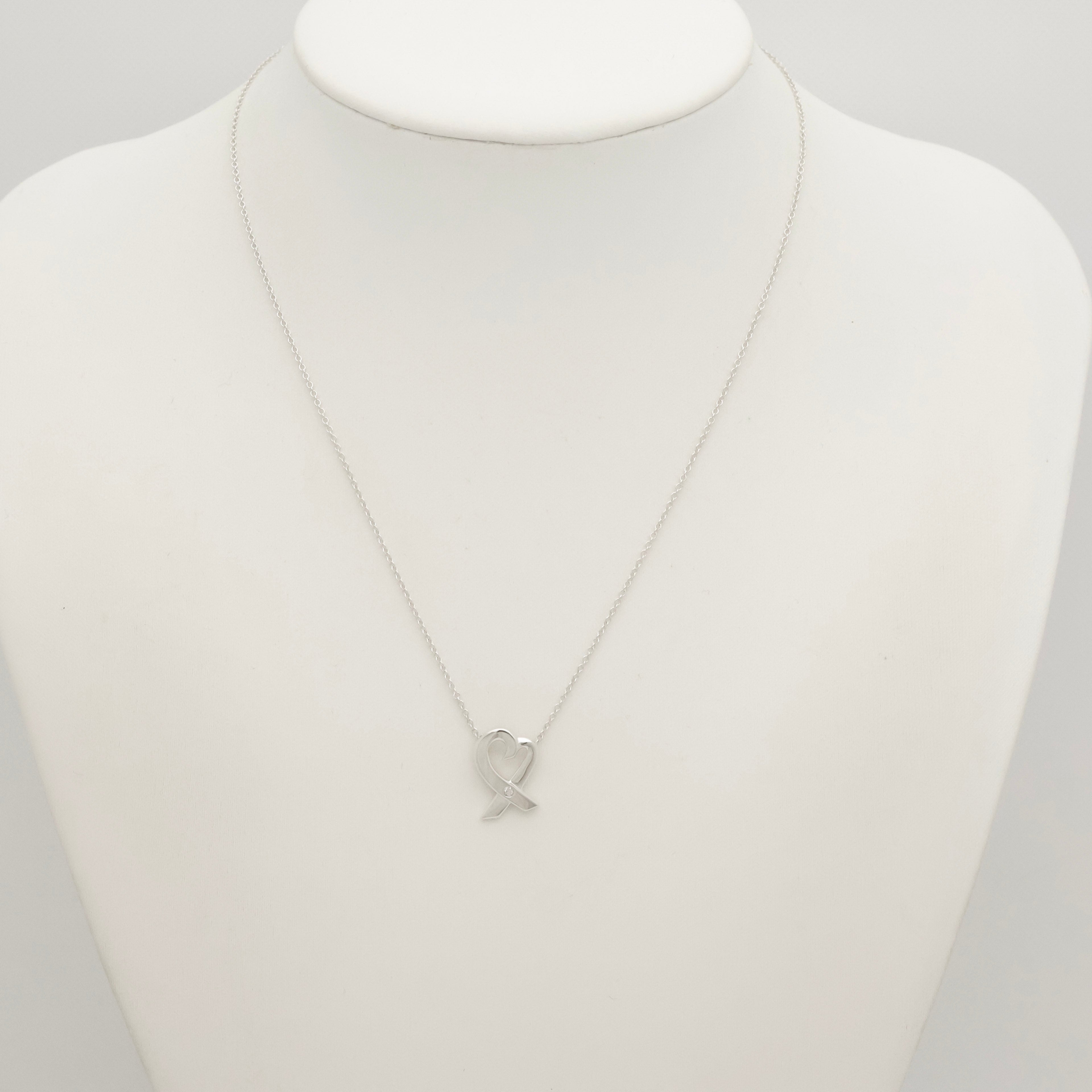 Tiffany & Co. Loving Heart Diamond Pendant Necklace Sterling Silver 925