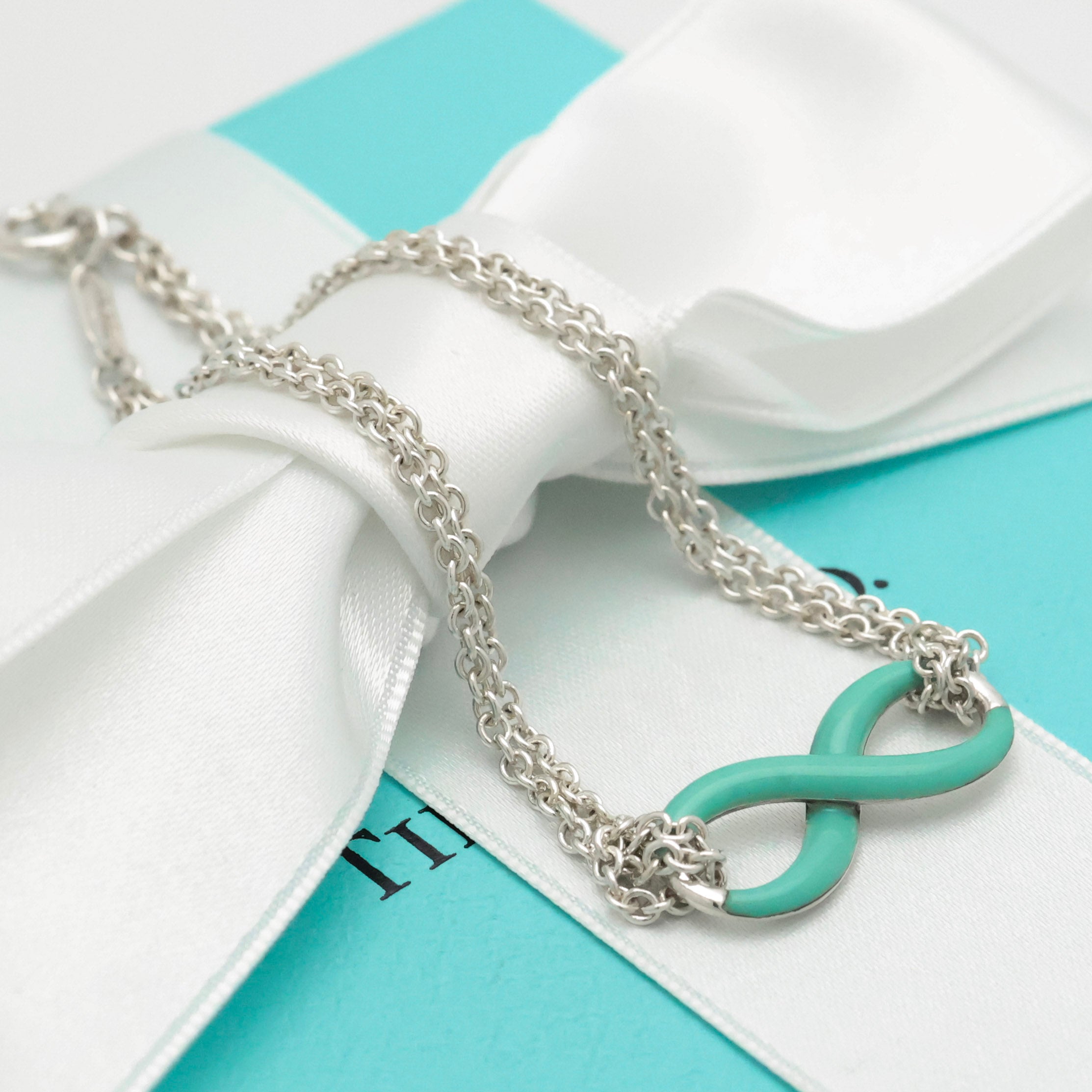 TIFFANY&Co. インフィニティ ブルー エナメル ダブル チェーン ブレスレット AG925