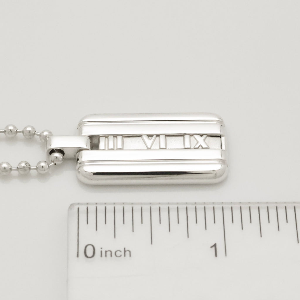 Tiffany & Co. Atlas Dog Tag Plate Ball Chain Necklace Sterling Silver 925