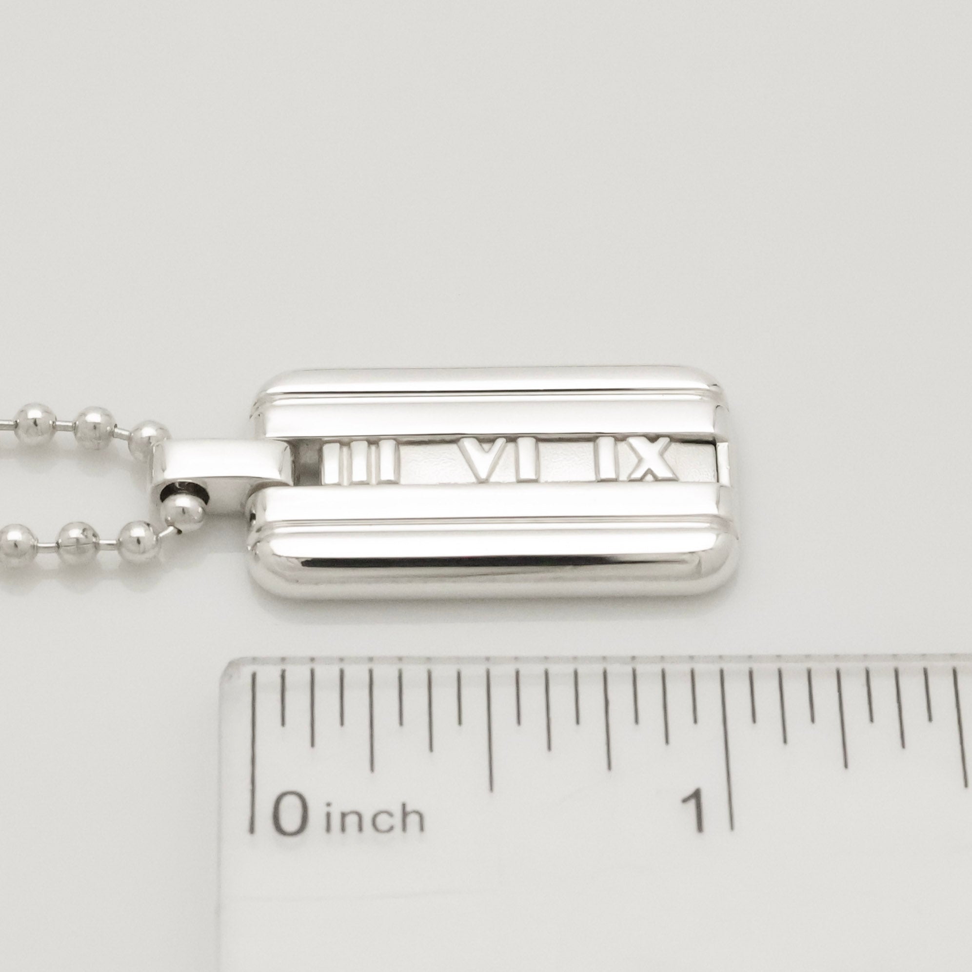 Tiffany & Co. Atlas Dog Tag Plate Ball Chain Necklace Sterling Silver 925