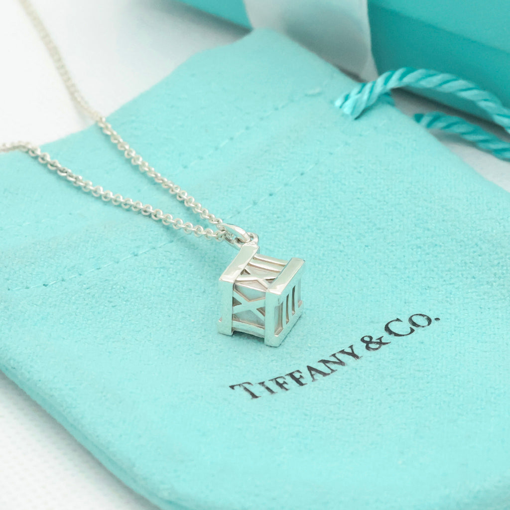  Tiffany & Co. Atlas Cube Necklace Pendant  Sterling Silver  925 