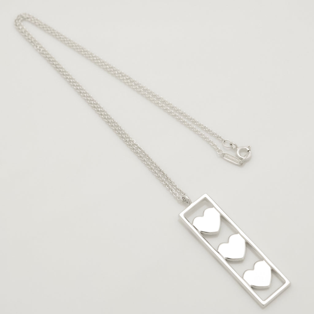 Tiffany & Co Triple Heart Plate Pendant Necklace Sterling Silver 925