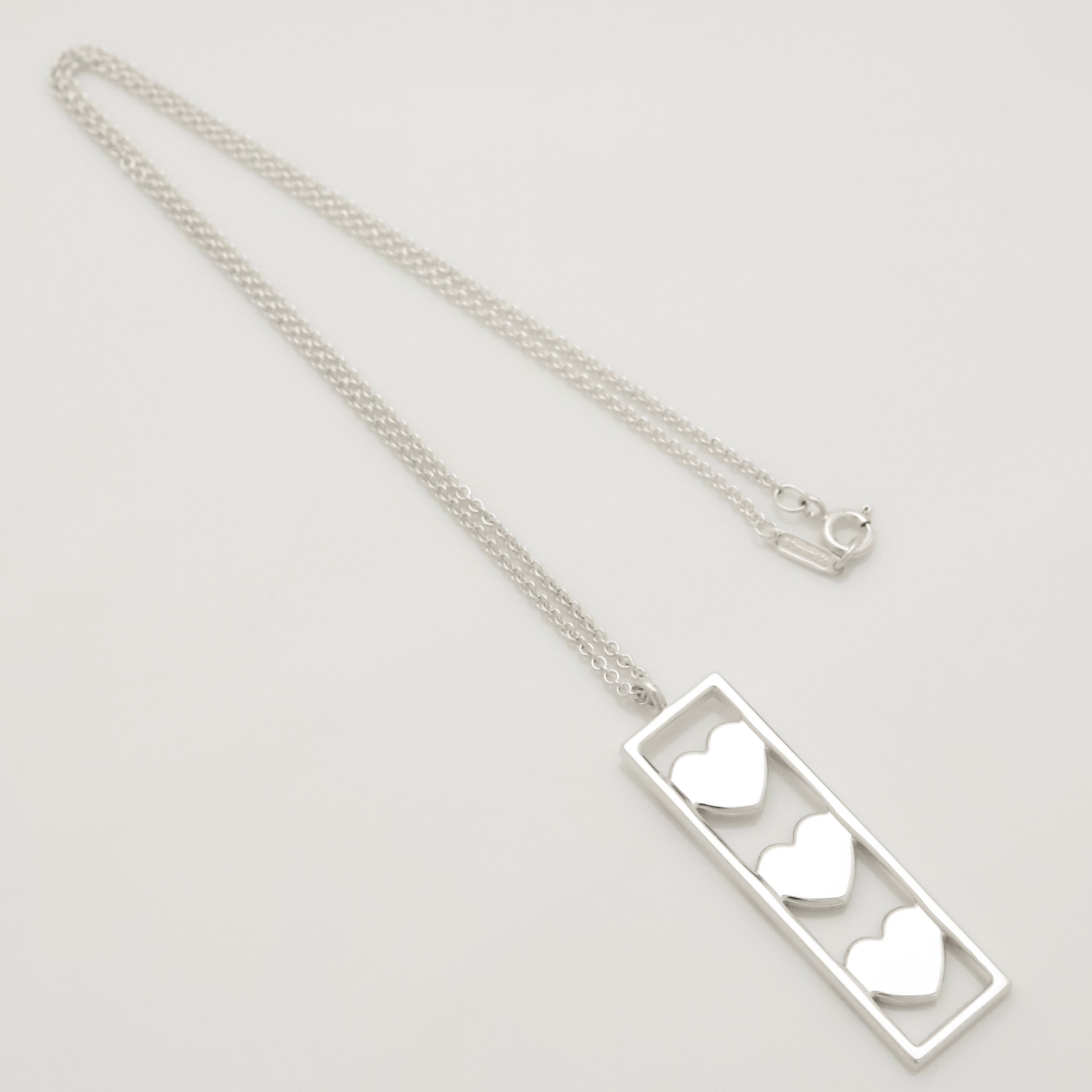 Tiffany & Co Triple Heart Plate Pendant Necklace Sterling Silver 925