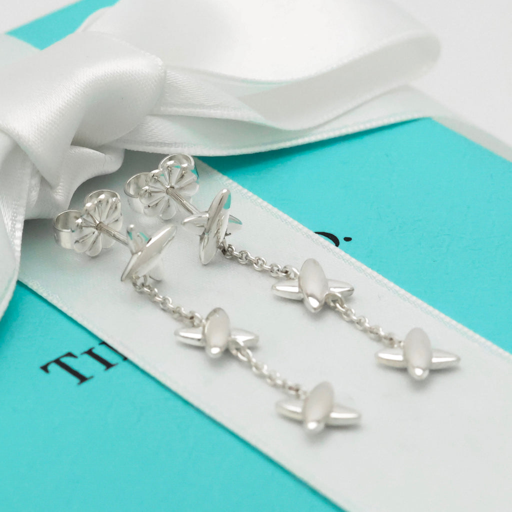 Tiffany & Co Elsa Peretti Open Heart Drop Dangle Earrings Sterling Silver 925