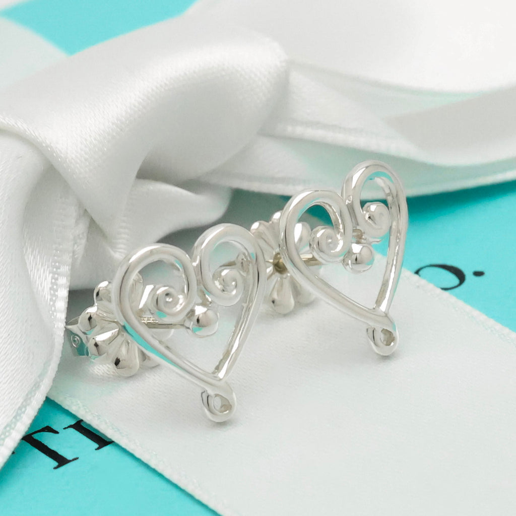 Tiffany & Co. Venezia Goldoni Heart Stud Earrings Sterling Silver 925