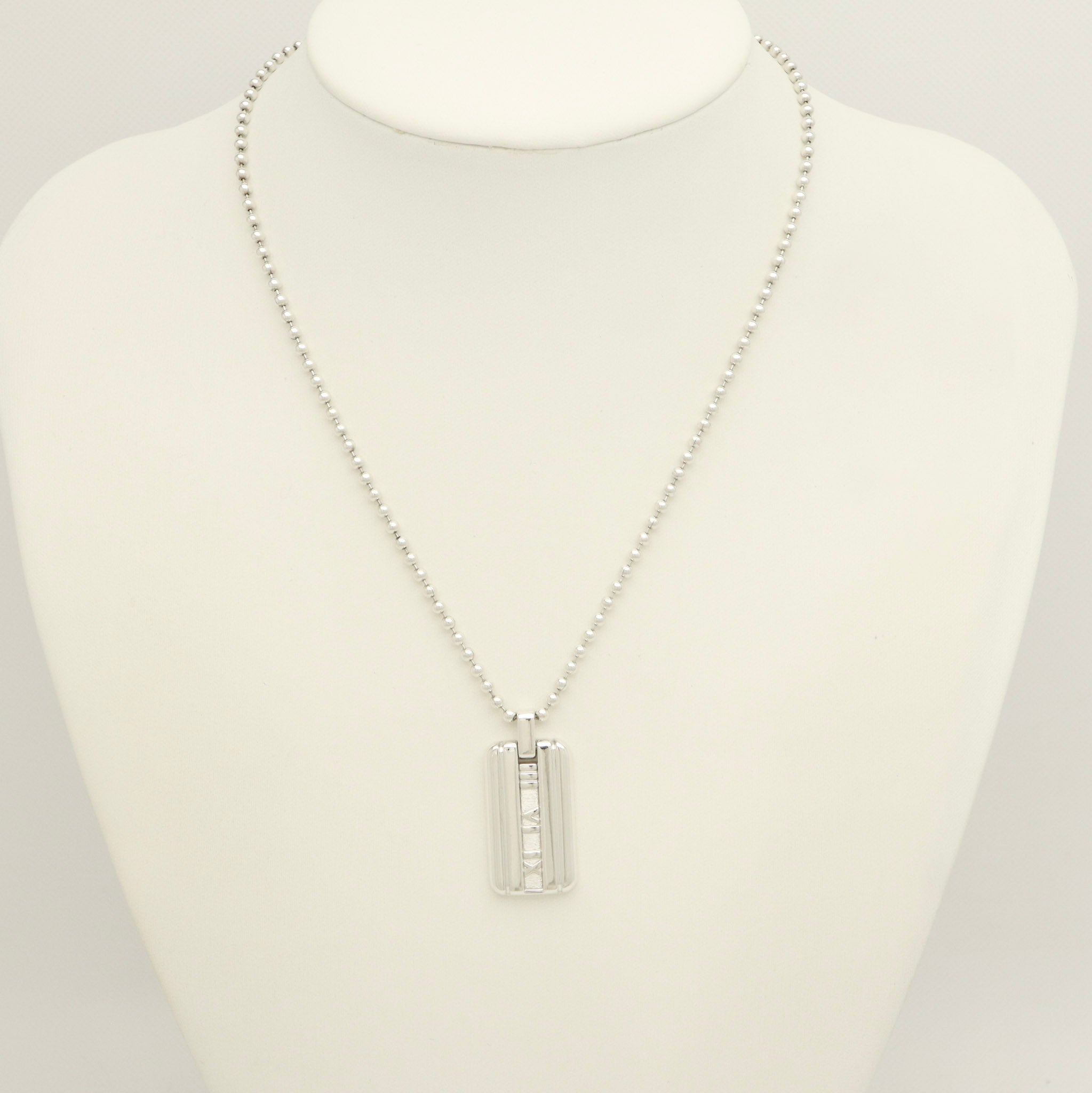 Tiffany & Co. Atlas Dog Tag Plate Ball Chain Necklace Sterling Silver 925