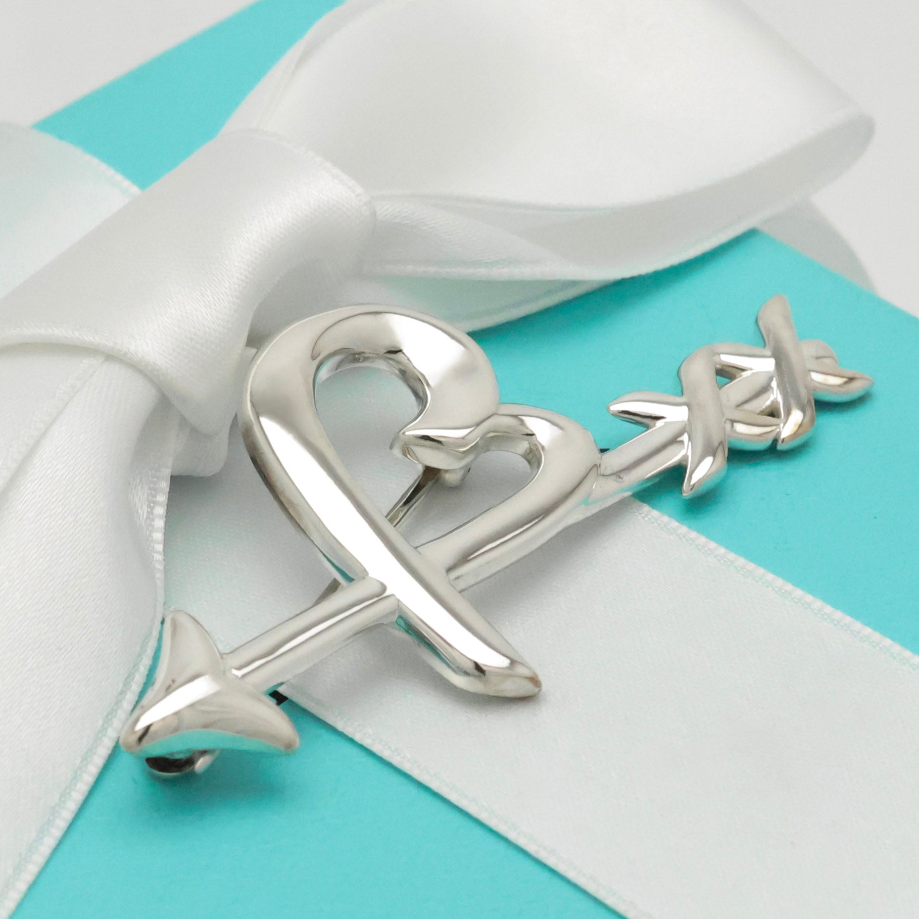 Tiffany & Co. Picasso Loving Heart Arrow Pin Brooch Sterling Silver 925