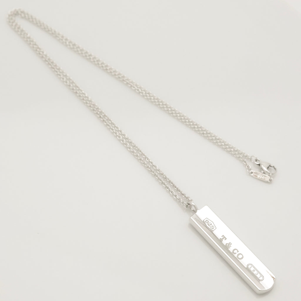 TIFFANY & Co. 1837 Bar Plate Pendant Necklace Chain Sterling Silver 925