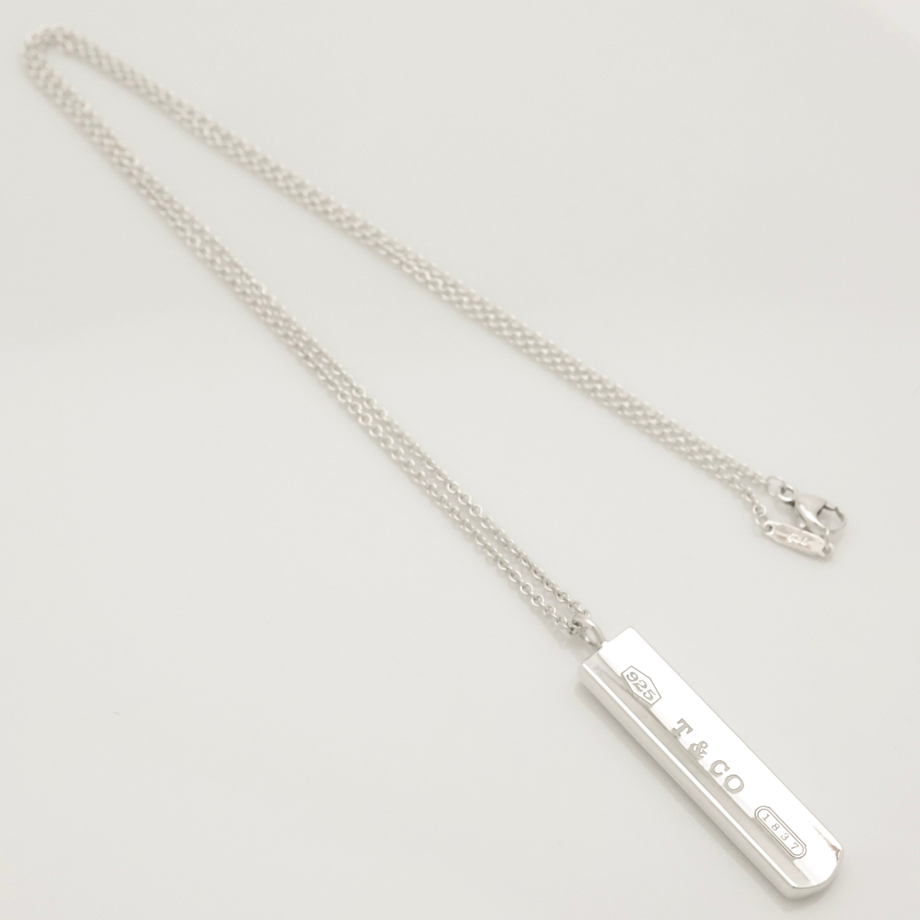 TIFFANY & Co. 1837 Bar Plate Pendant Necklace Chain Sterling Silver 925