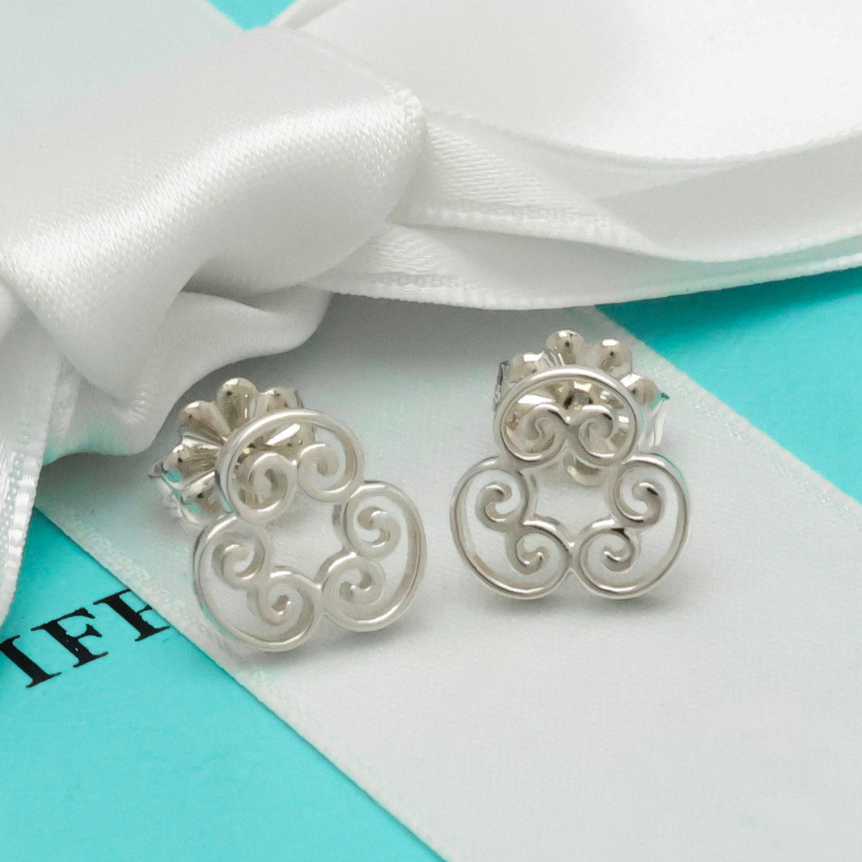 Tiffany & Co. Venezia Goldoni Triplo Stud Earrings Sterling Silver 925