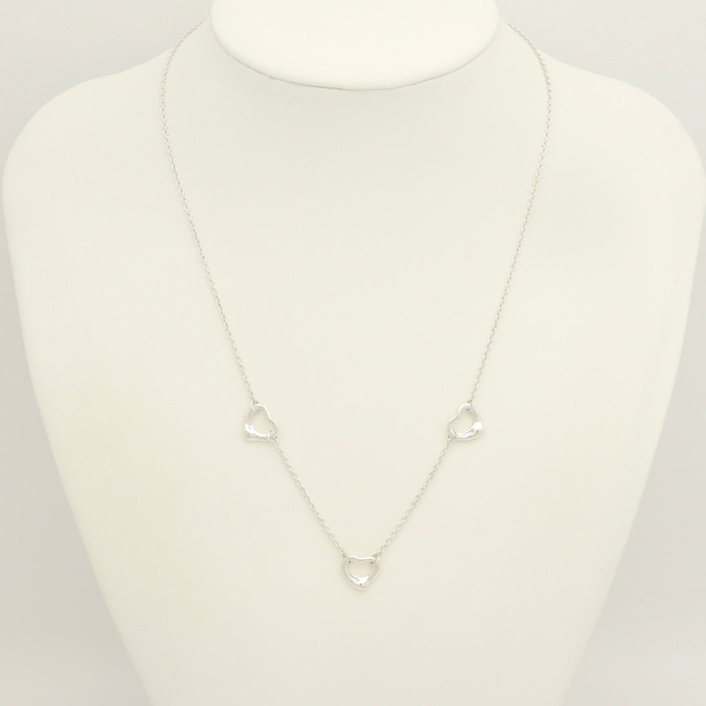  Tiffany & Co. Peretti Triple Open Heart Lariat Necklace Sterling Silver 925 
