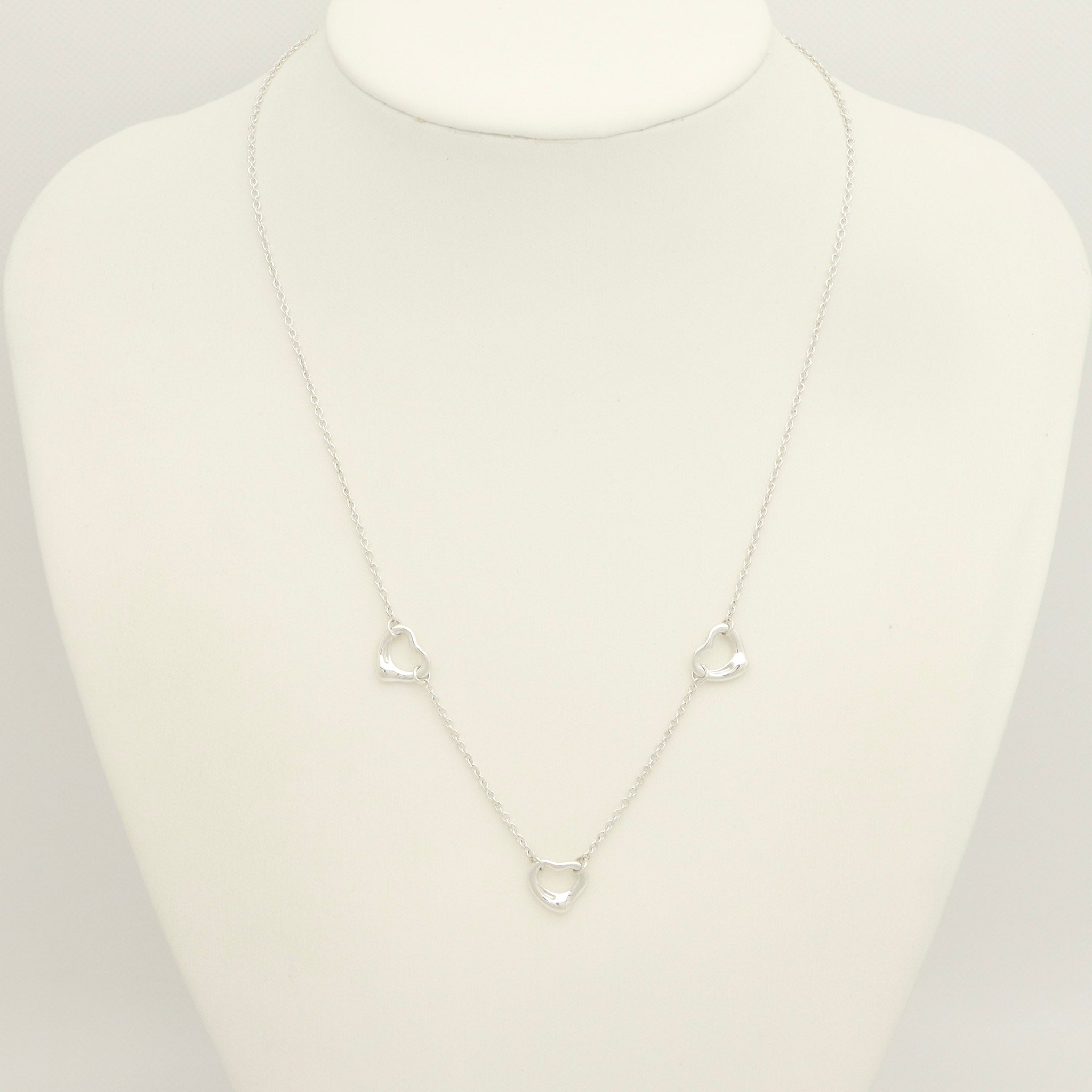  Tiffany & Co. Peretti Triple Open Heart Lariat Necklace Sterling Silver 925 