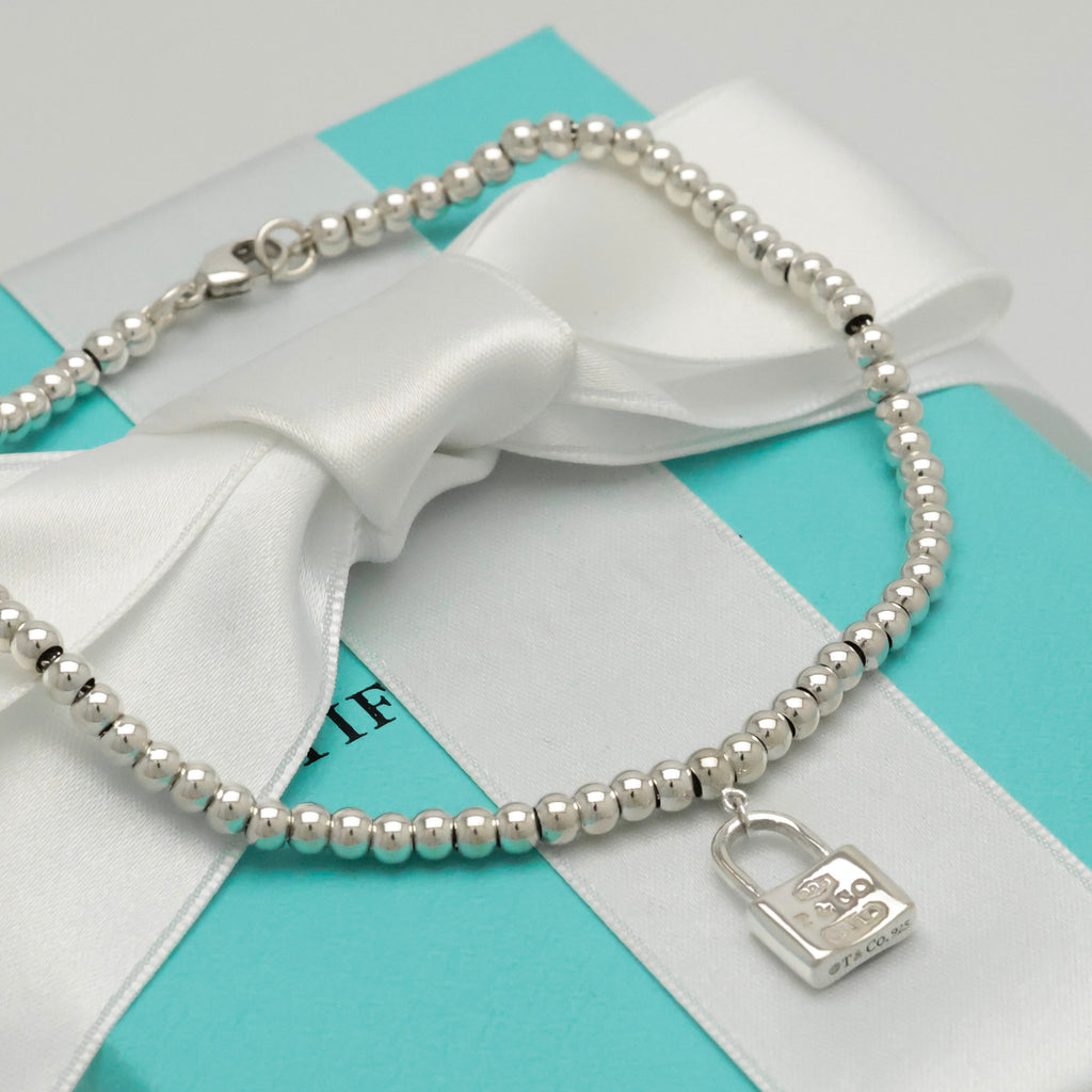 Tiffany & Co. 1837 Mini Padlock Bead Bracelet Sterling Silver 925