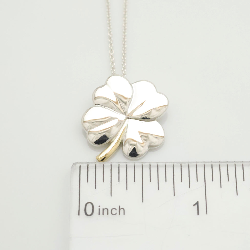  Tiffany & Co. Four Leaf Clover Pendant Necklace Sterling Silver 925 & Gold 18K