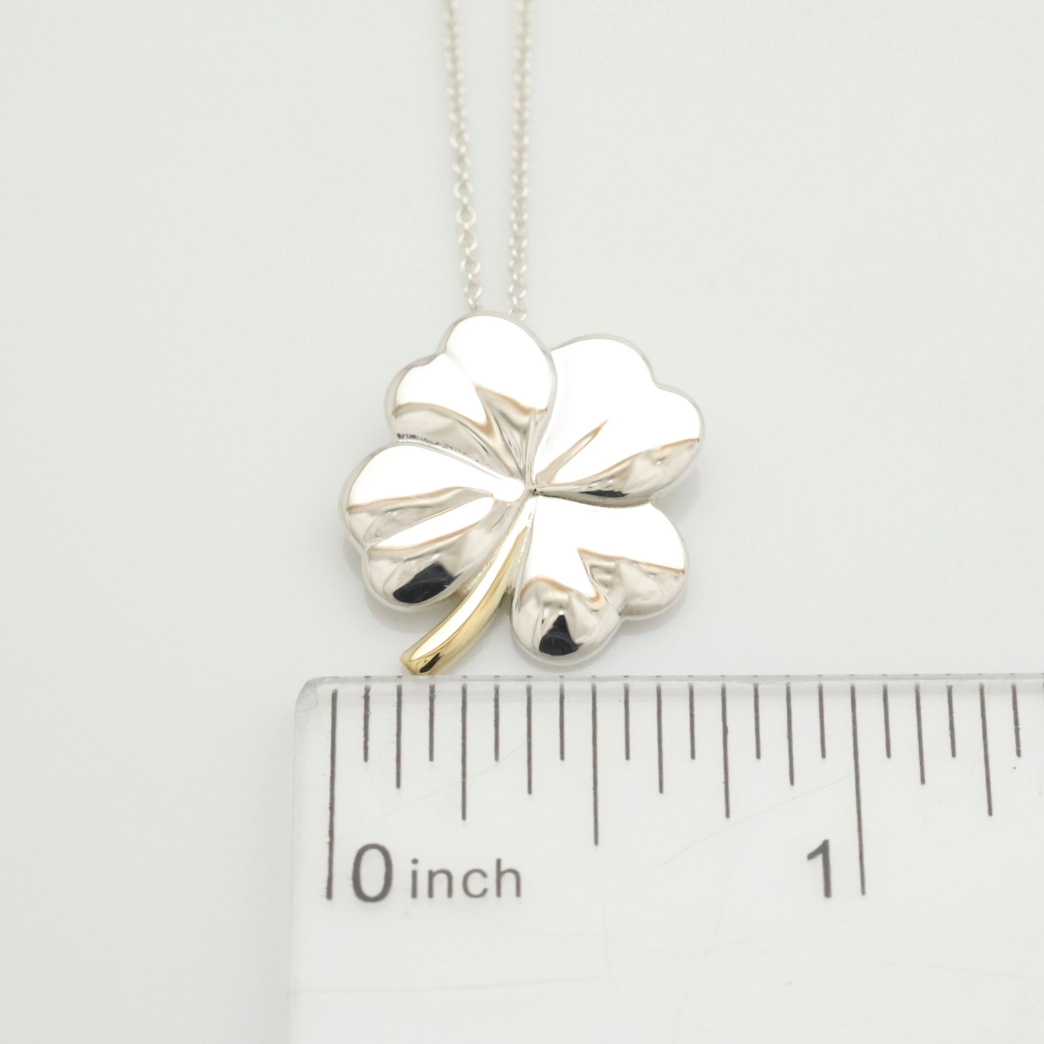  Tiffany & Co. Four Leaf Clover Pendant Necklace Sterling Silver 925 & Gold 18K