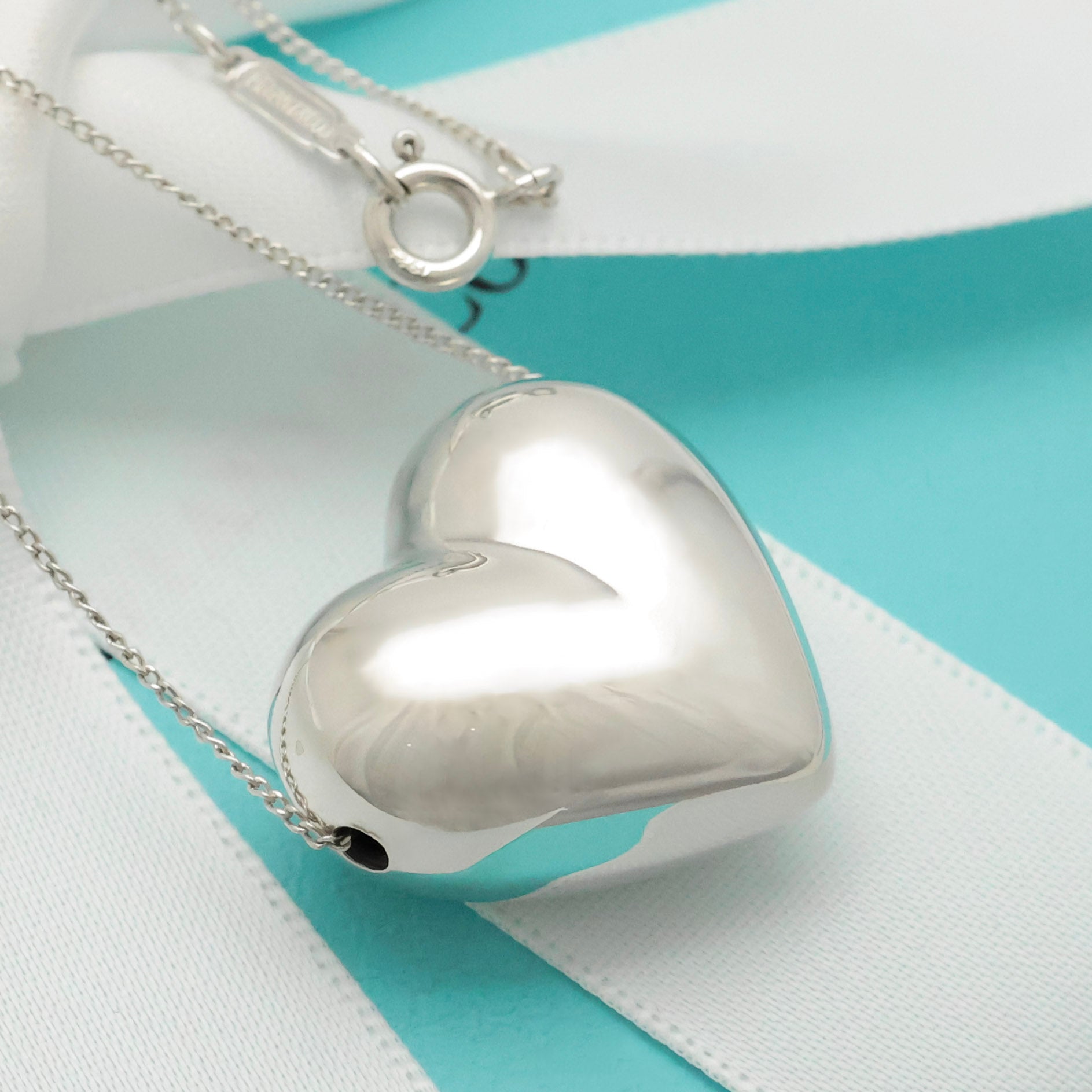 Tiffany & Co. Pinched Heart Pendant Necklace Sterling Silver 925