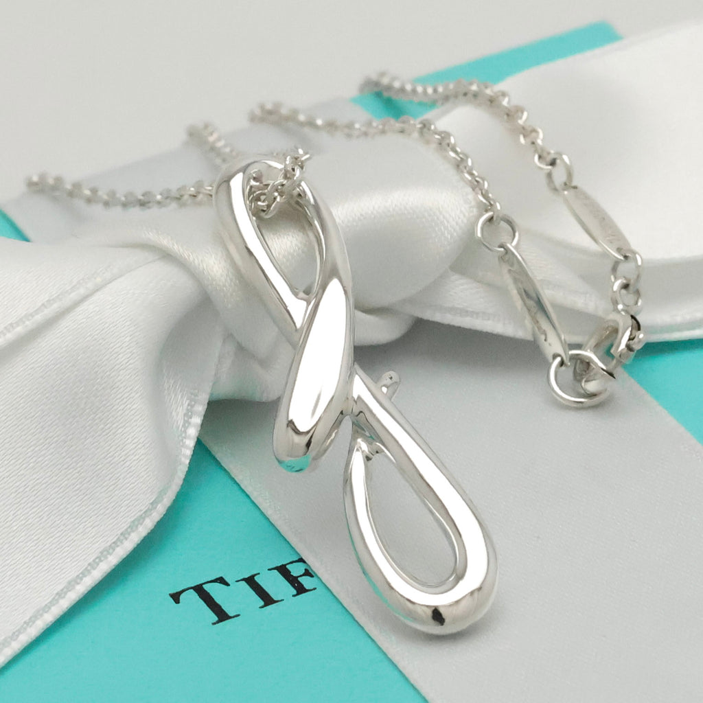 Tiffany & Co. Initial Letter "F" Pendant Necklace Sterling Silver 925