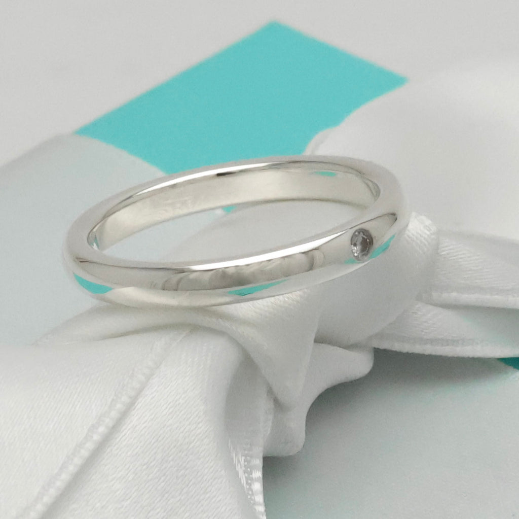 Tiffany & Co. Diamond Stacking Band Ring  Sterling Silver 925 