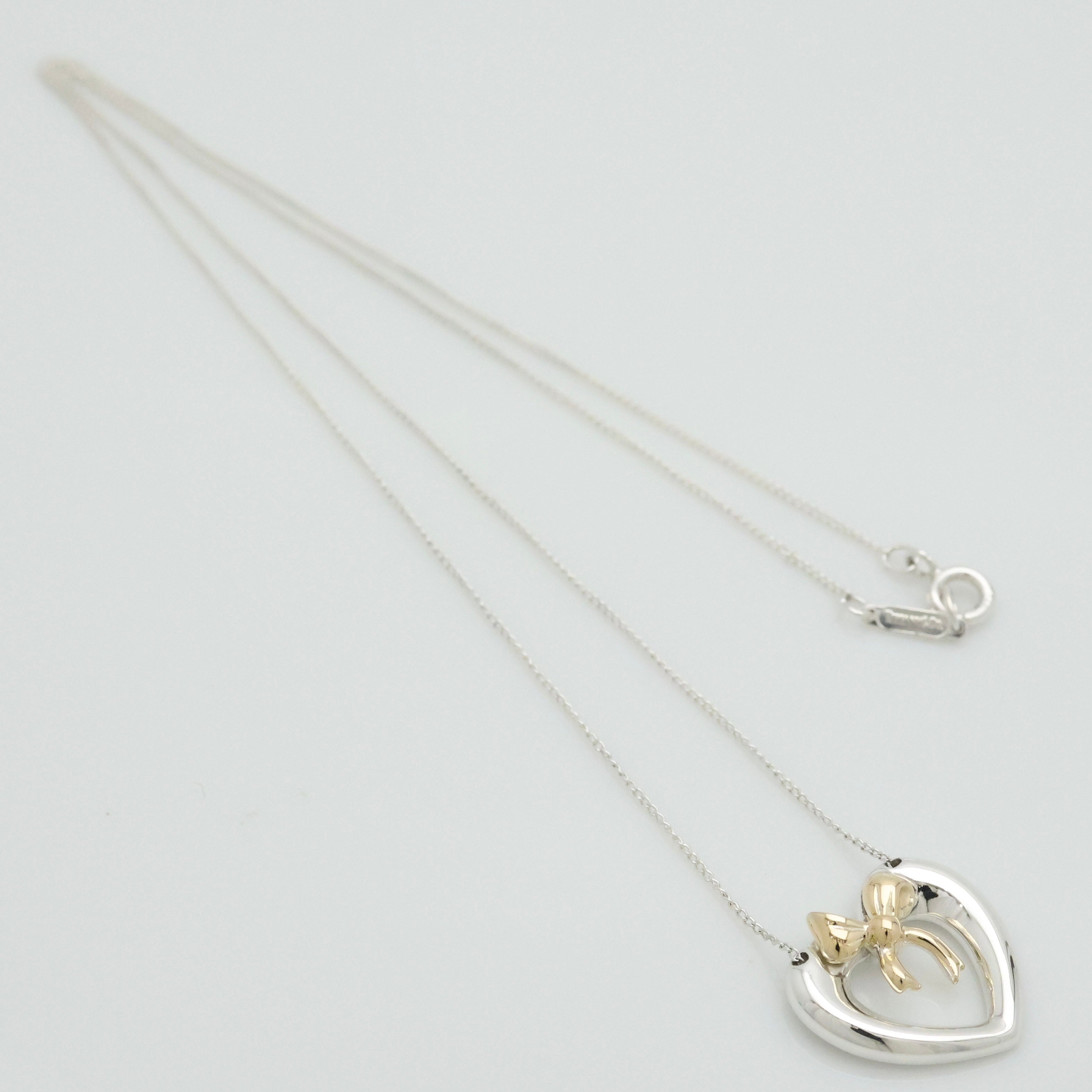  Tiffany & Co. Ribbon Bow Heart Necklace  Sterling Silver 925