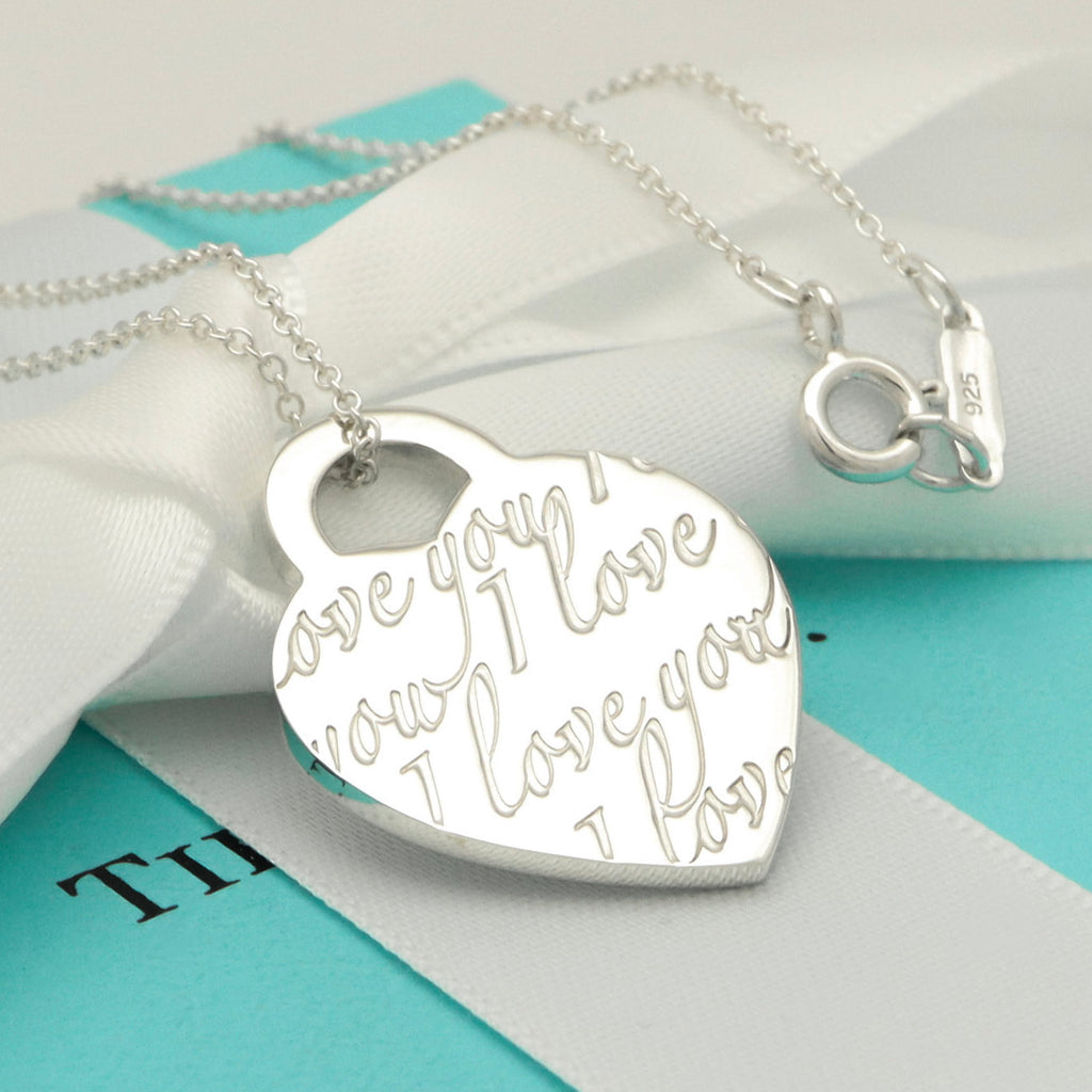 Tiffany & Co. Notes I LOVE YOU Heart Pendant Necklace Sterling Silver 925