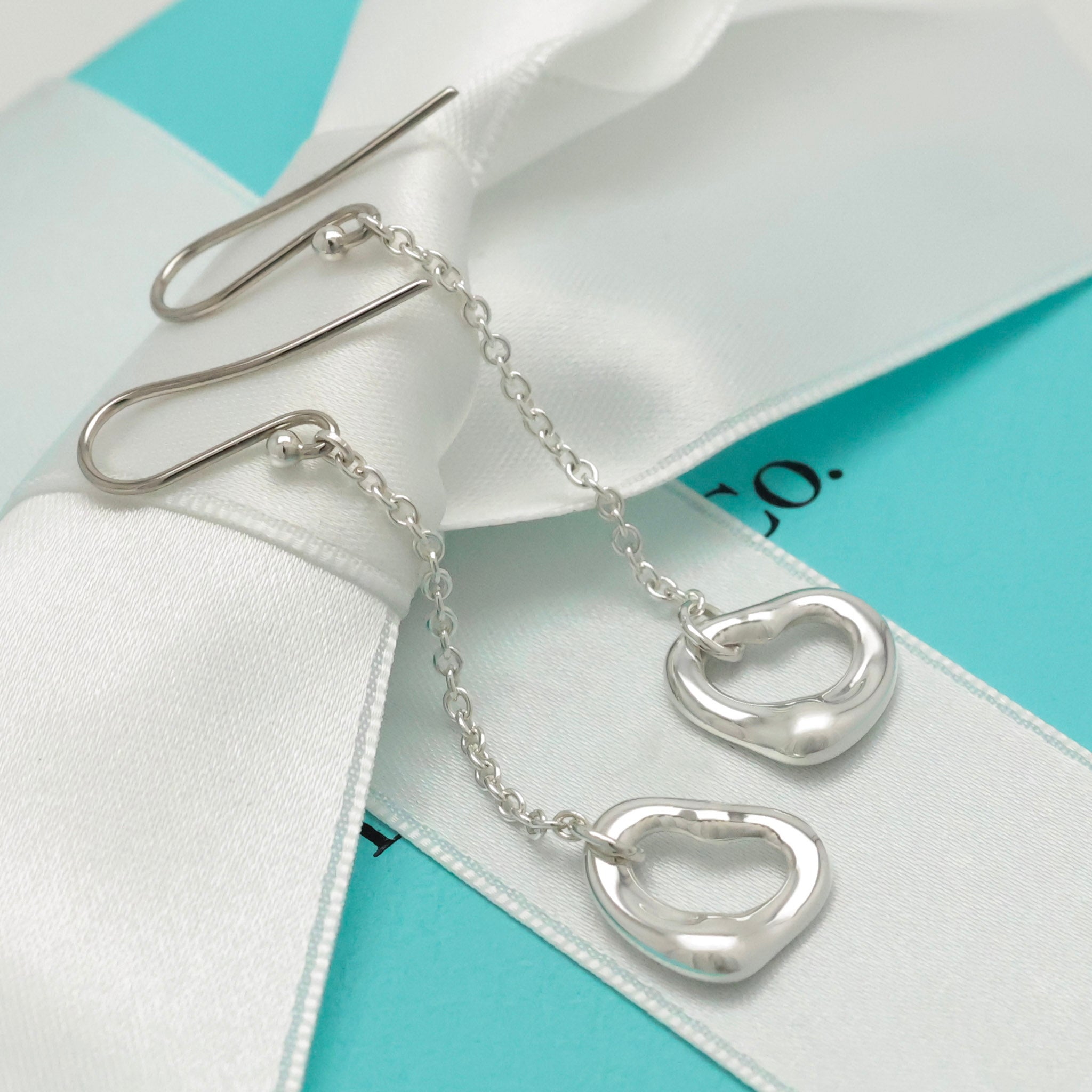 Tiffany & Co Elsa Peretti Open Heart Drop Dangle Earrings Sterling Silver 925