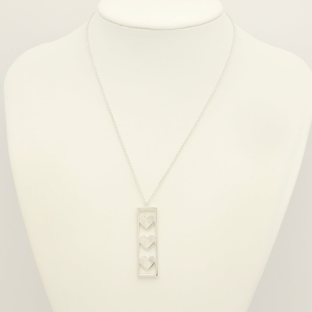 Tiffany & Co Triple Heart Plate Pendant Necklace Sterling Silver 925