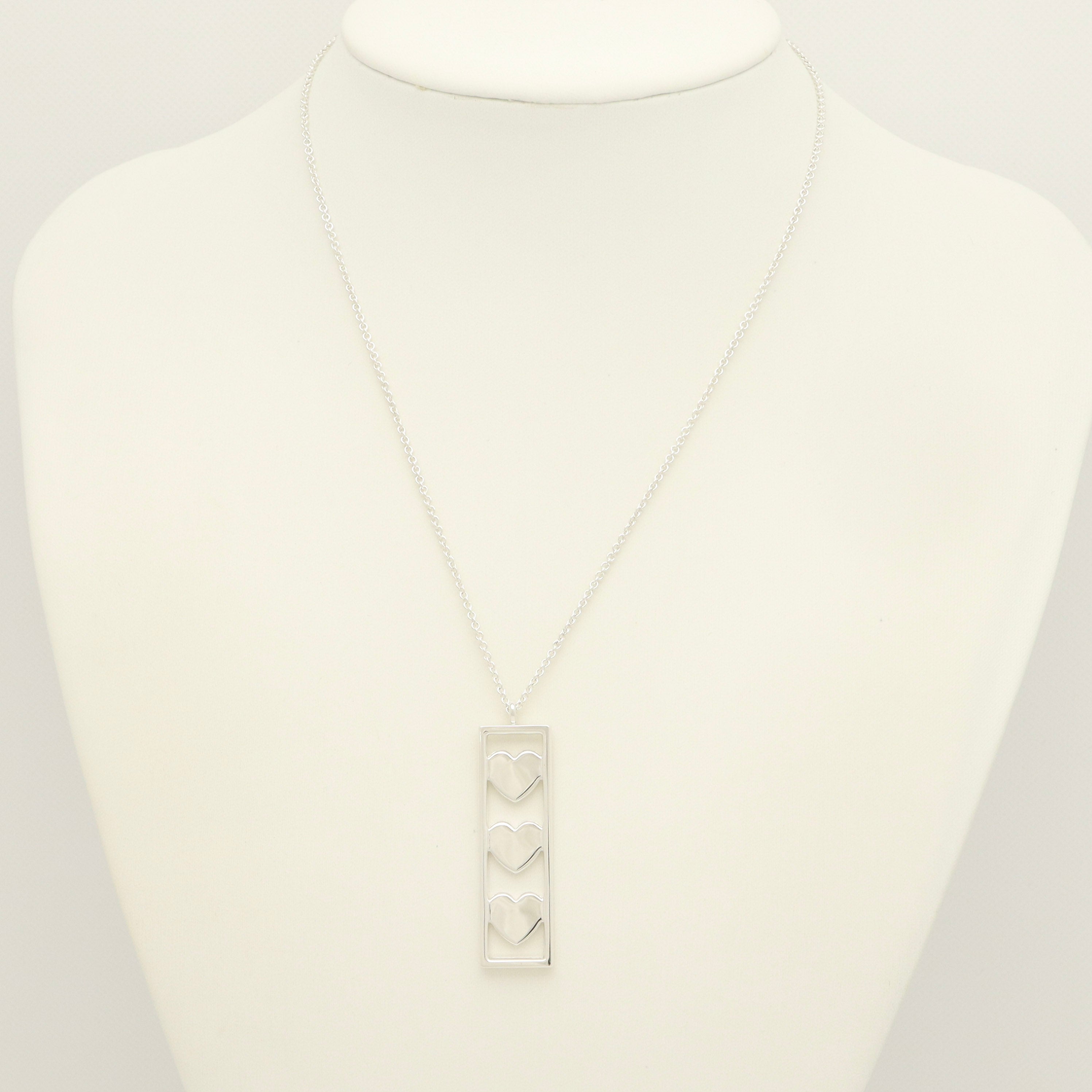 Tiffany & Co Triple Heart Plate Pendant Necklace Sterling Silver 925