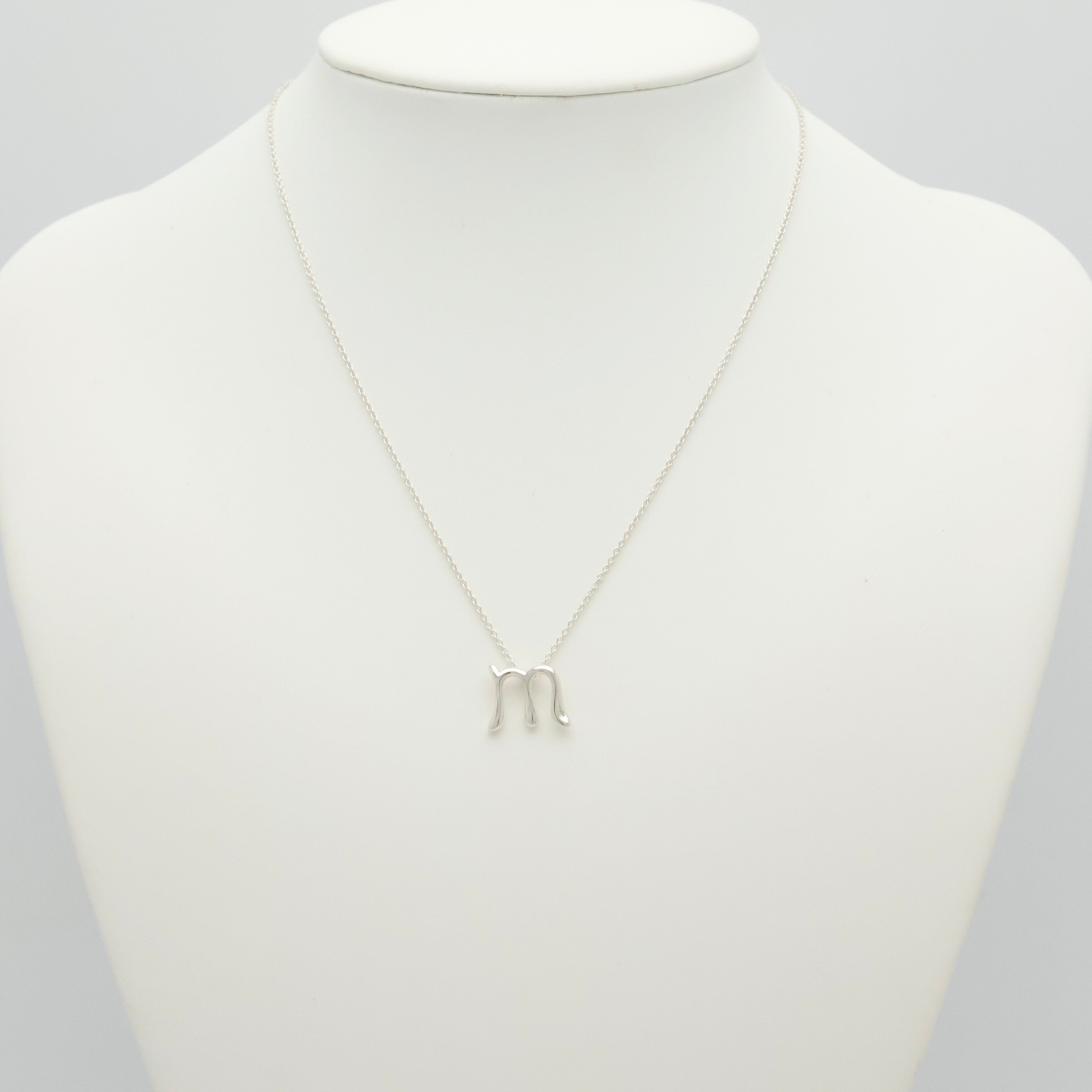 Tiffany & Co. Initial Letter "M" Necklace Pendant Sterling Silver 925