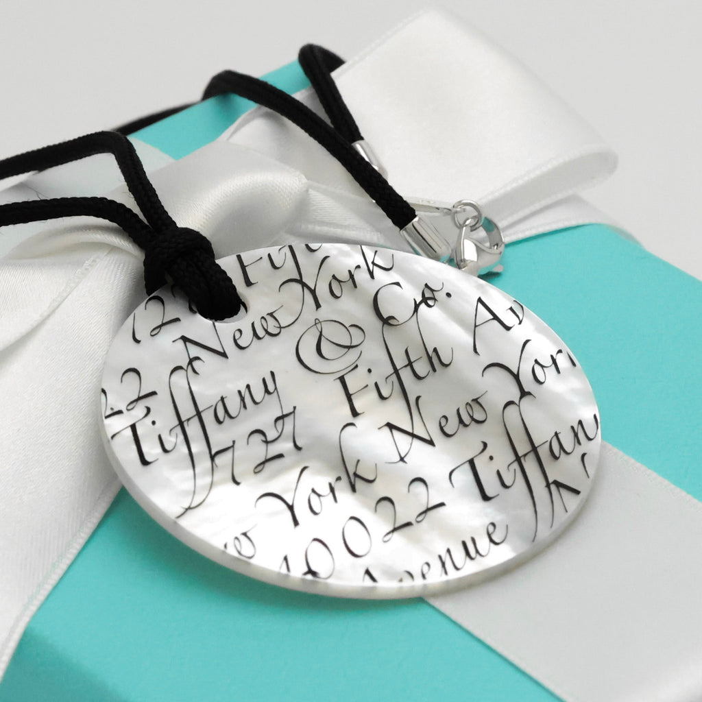 Tiffany & Co. Notes LARGE Round Shell Silk Cord Necklace Sterling Silver AG925