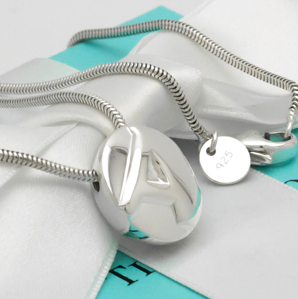  Tiffany & Co. Initial Letter "A" Round Necklace Sterling Silver 925