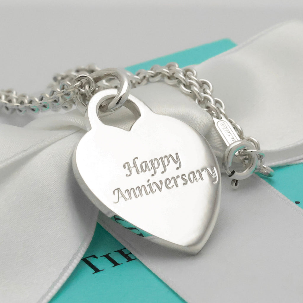 Tiffany & Co. Happy Anniversary Heart Tag Necklace Sterling Silver 925