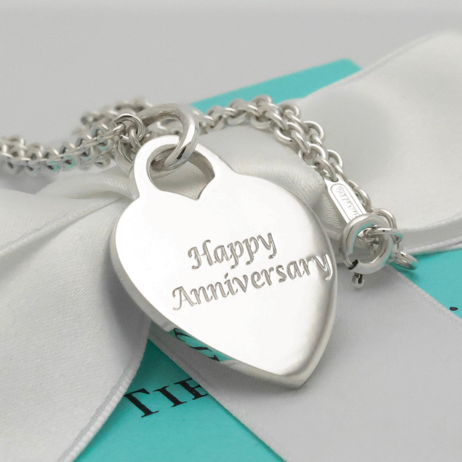 Tiffany & Co. Happy Anniversary Heart Tag Necklace Sterling Silver 925