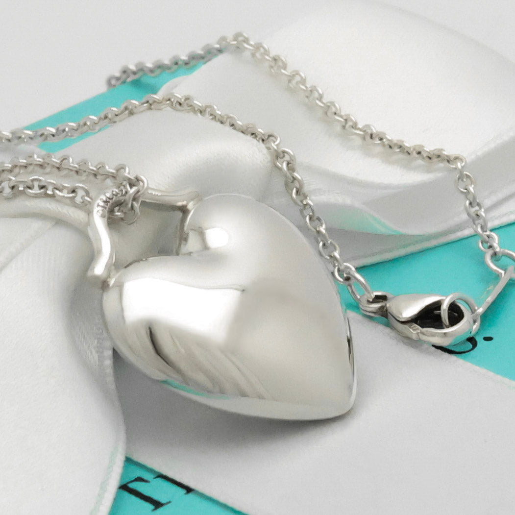  Tiffany & Co. Puff Heart Pendant Necklace Sterling Silver 925