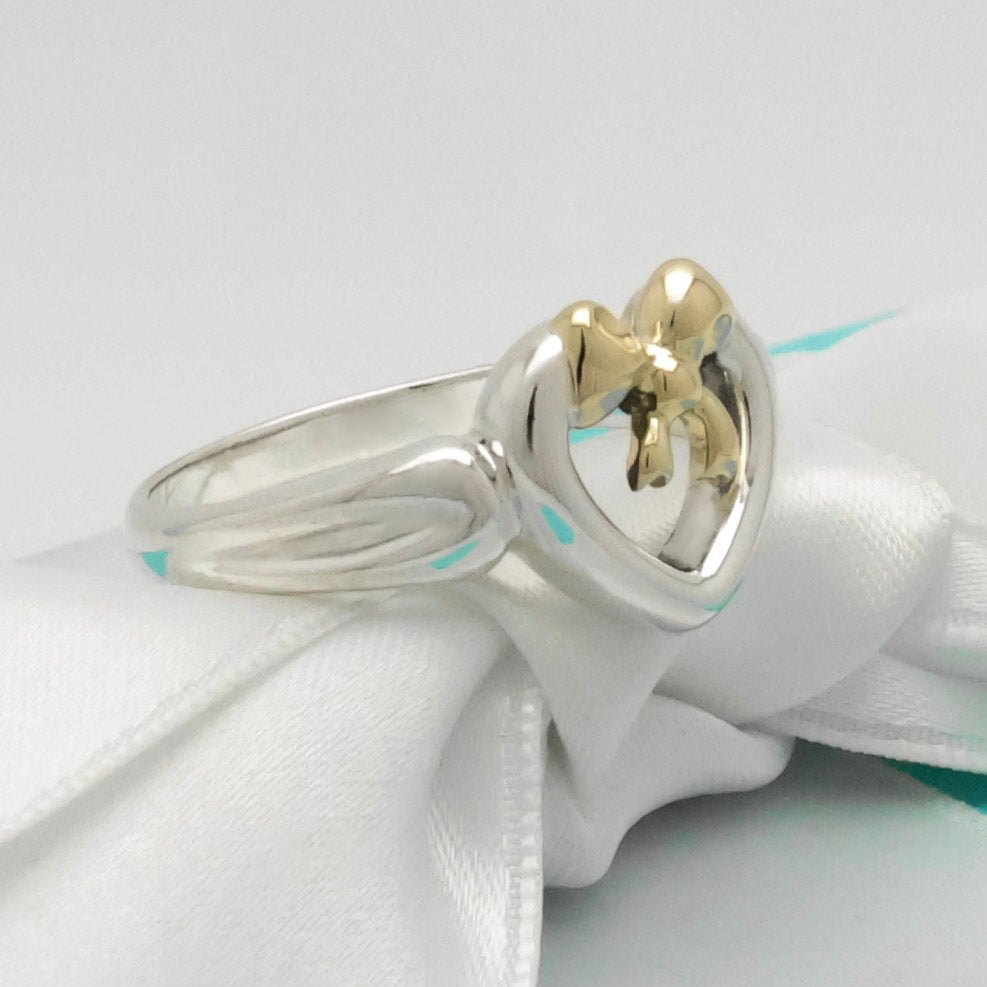 Tiffany & Co. Ribbon Bow Heart Ring  Gold &  Sterling Silver 925