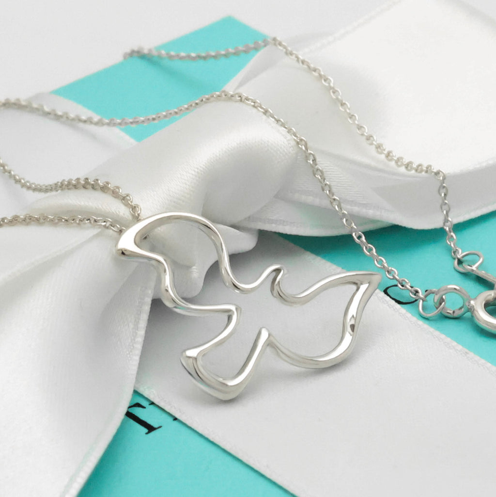 Tiffany & Co. Picasso Open Dove Bird Pendant Necklace Sterling Silver 925