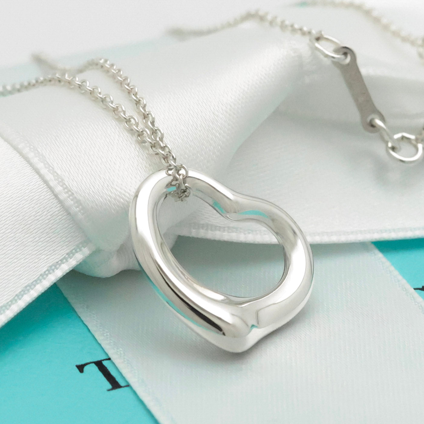 Tiffany & Co. Open Heart Pendant Necklace Sterling Silver 925