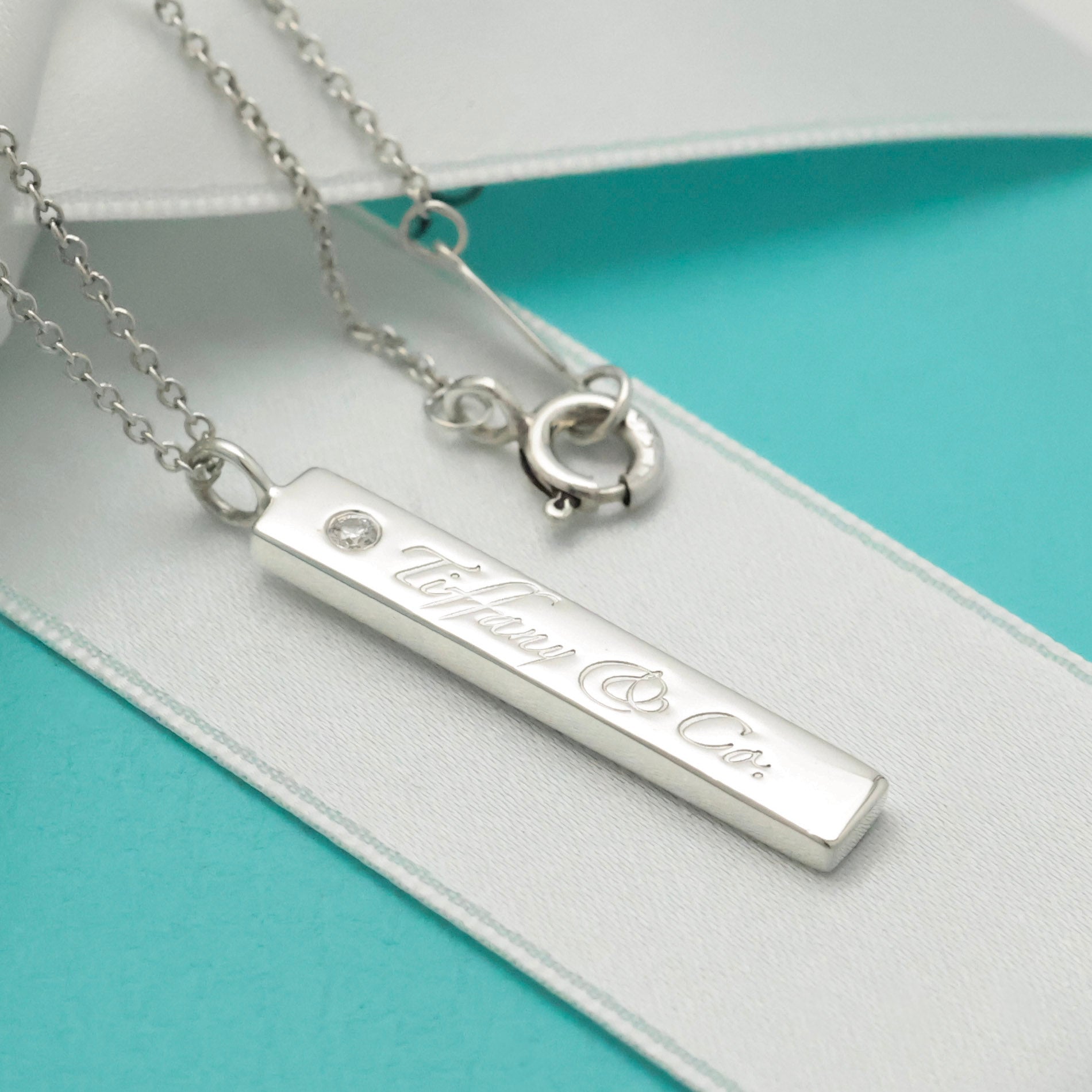 Tiffany & Co. Notes Diamond Bar Necklace Sterling Silver 925