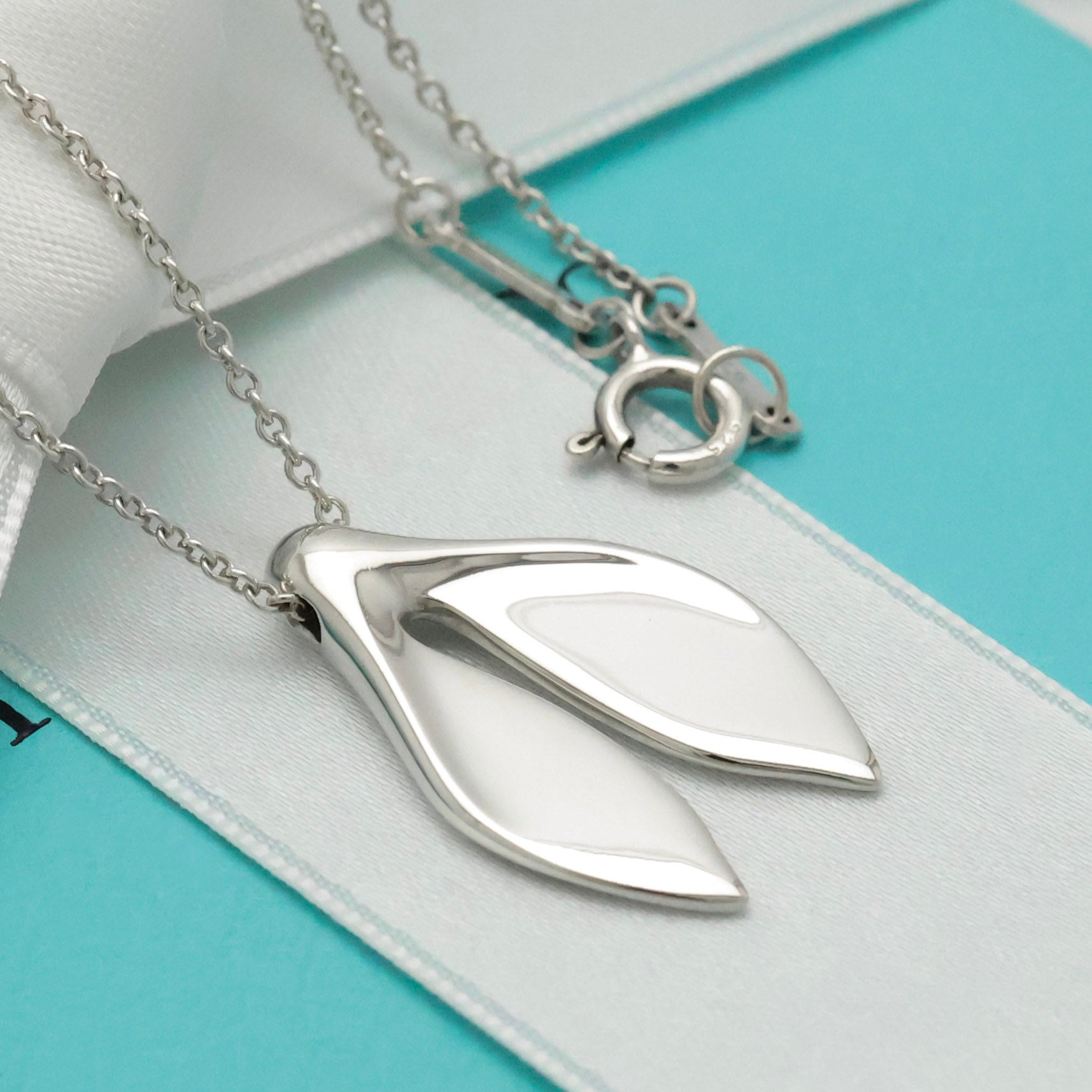 Tiffany & Co. Whale Tail Pendant Necklace Sterling Silver 925 