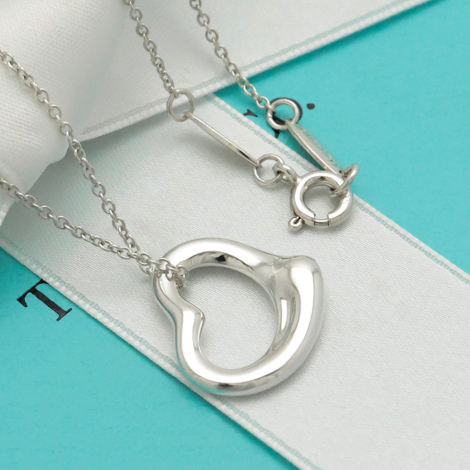 Tiffany & Co. Open Heart Pendant Necklace Sterling Silver 925