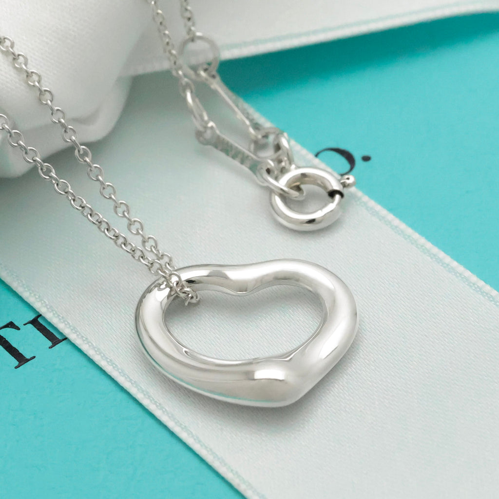 Tiffany & Co. Open Heart Pendant Necklace Sterling Silver 925