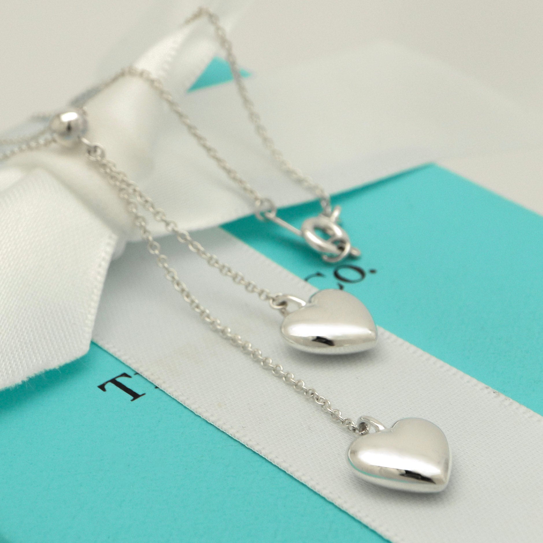 TIFFANY&Co. ダブル パフ ハート ドロップ ネックレス AG925
