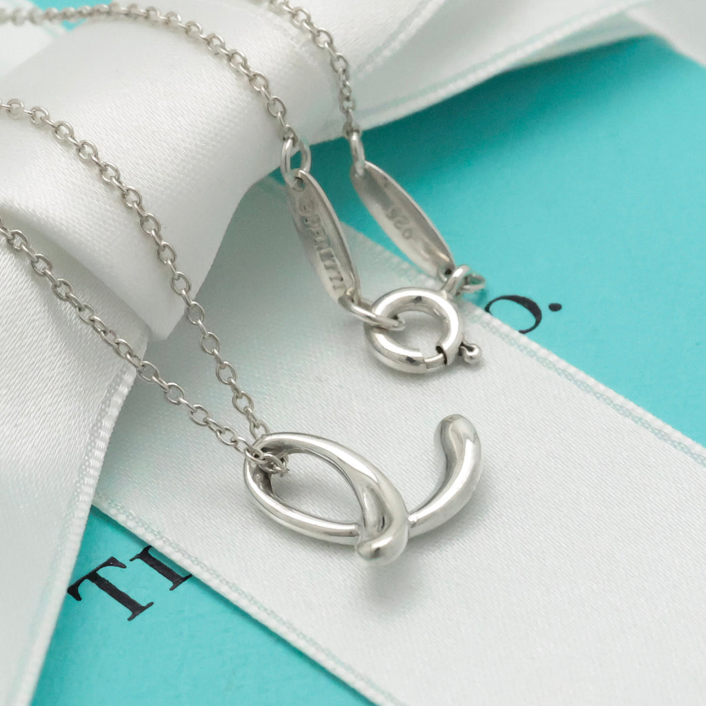 Tiffany & Co. Initial Letter "E" Necklace Pendant Sterling Silver 925