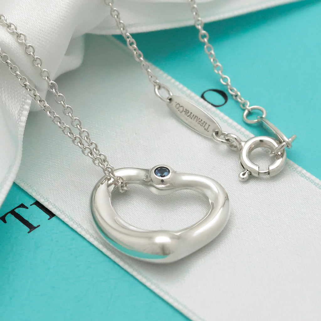 Tiffany & Co. Aquamarine Peretti Open Heart Necklace Sterling Silver 925