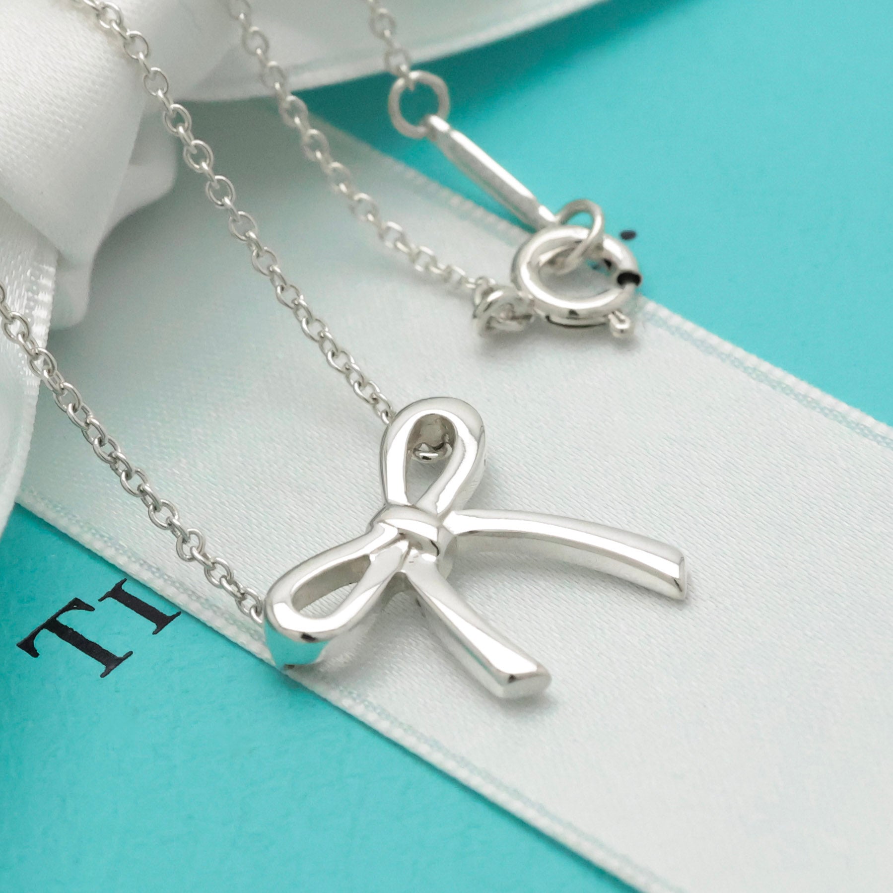 Tiffany & Co. Ribbon Bow Necklace Pendant  Sterling Silver 925 