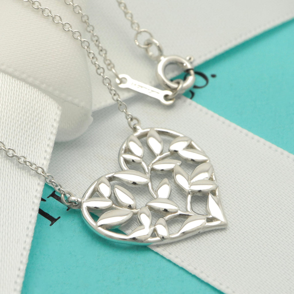 Tiffany & Co. Picasso Olive Leaf Heart Necklace Sterling Silver 925