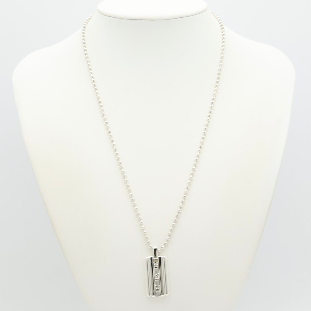 Tiffany & Co. Atlas Dog Tag Plate Ball Chain Necklace Sterling Silver 925