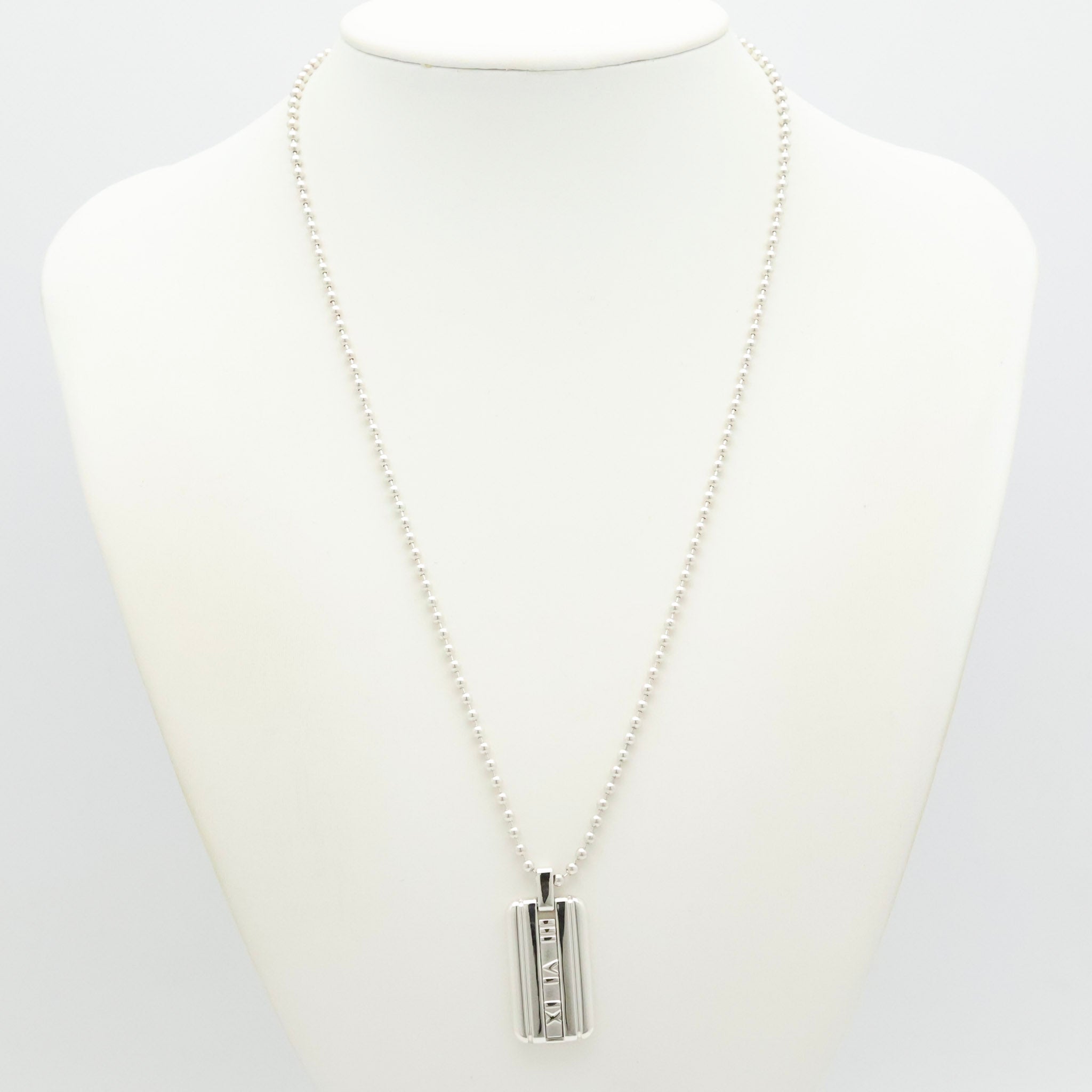 Tiffany & Co. Atlas Dog Tag Plate Ball Chain Necklace Sterling Silver 925