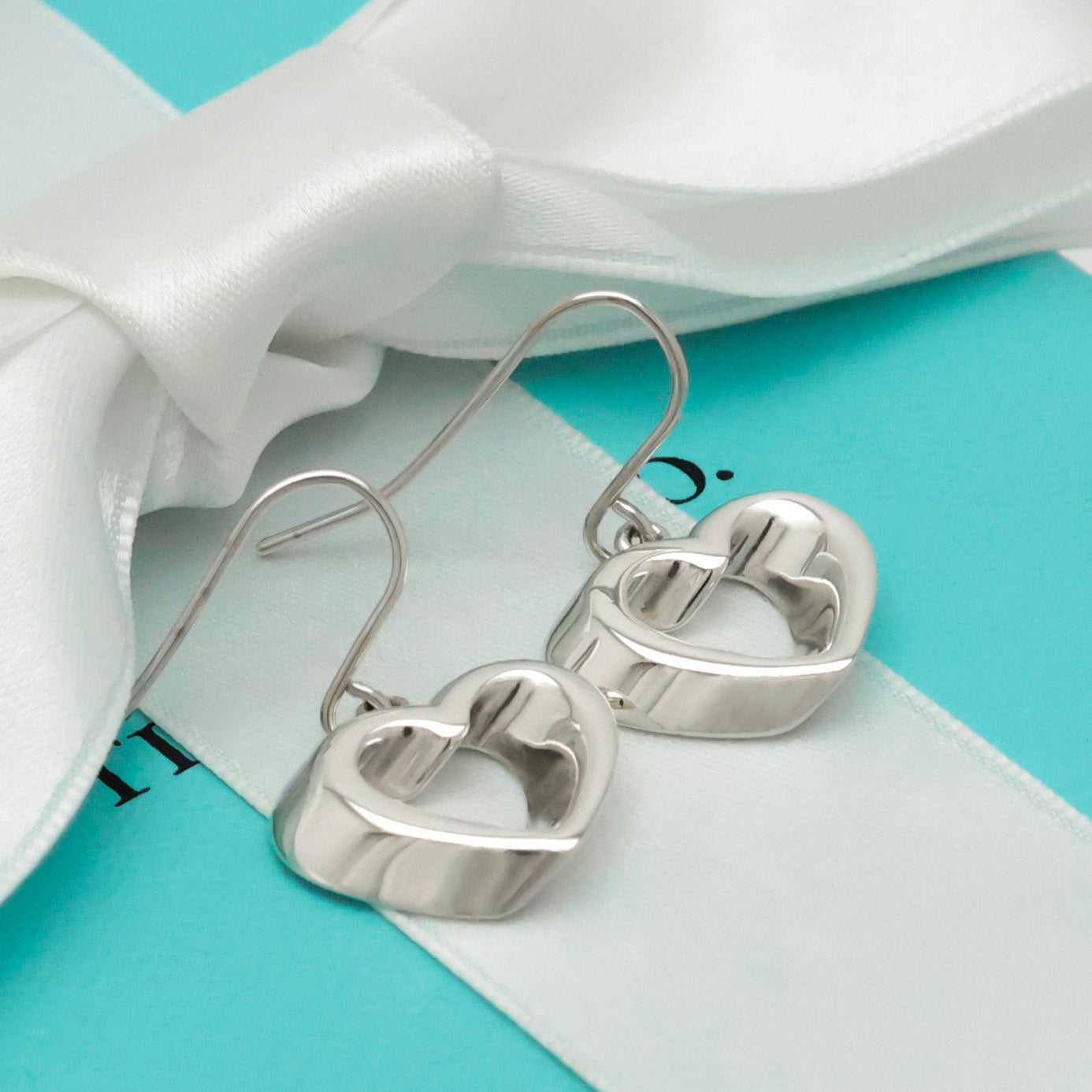 Authentic Tiffany & Co. 3D Geometric Heart Hook Earrings Sterling Silver 925