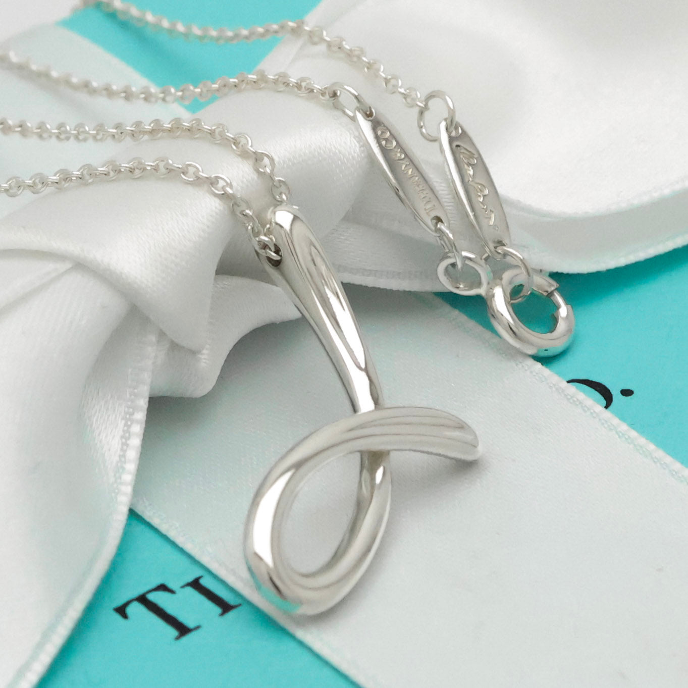 Tiffany & Co. Initial Letter "J" Necklace Pendant Sterling Silver 925