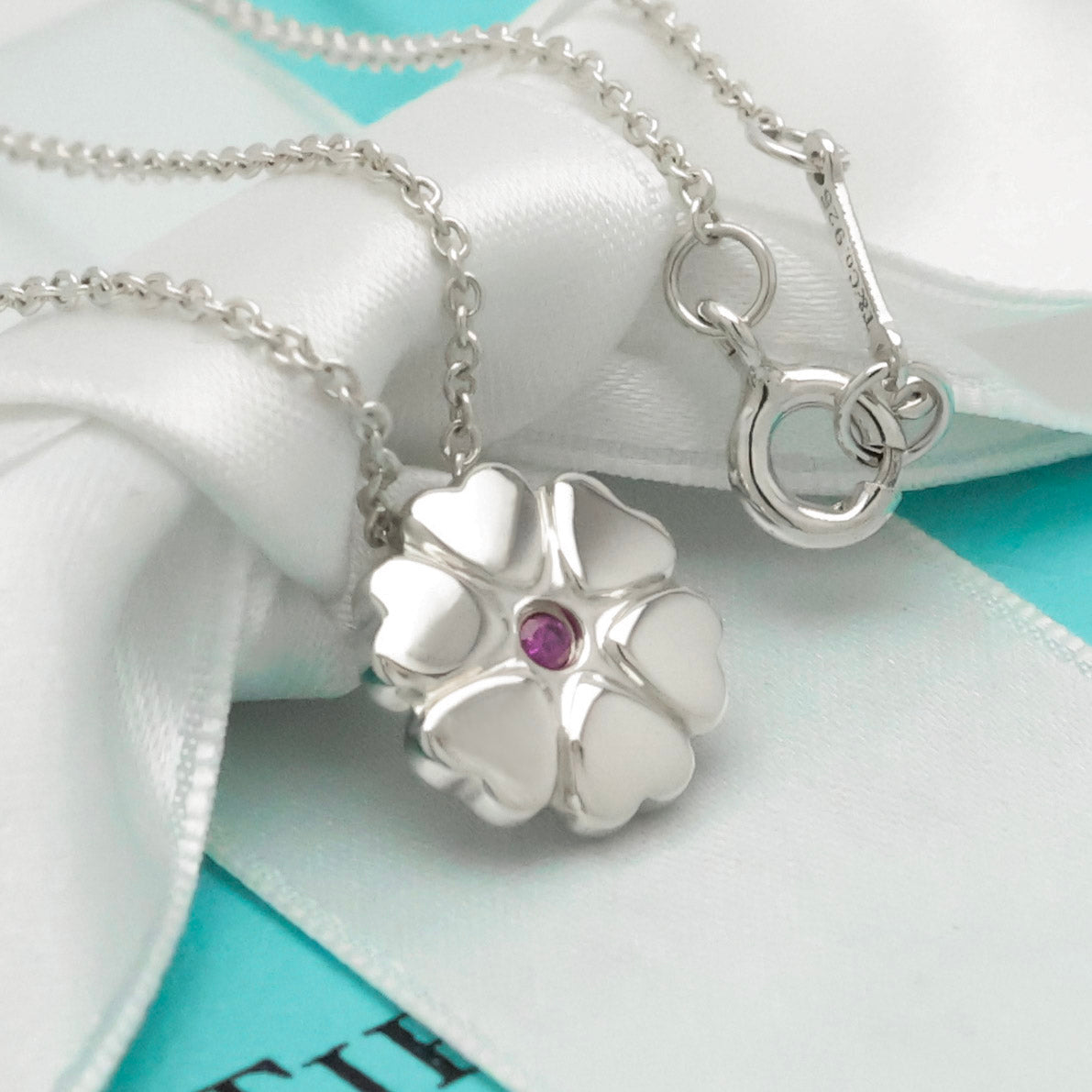 Tiffany & Co. Crown of Heart Pink Sapphire Necklace Sterling Silver 925
